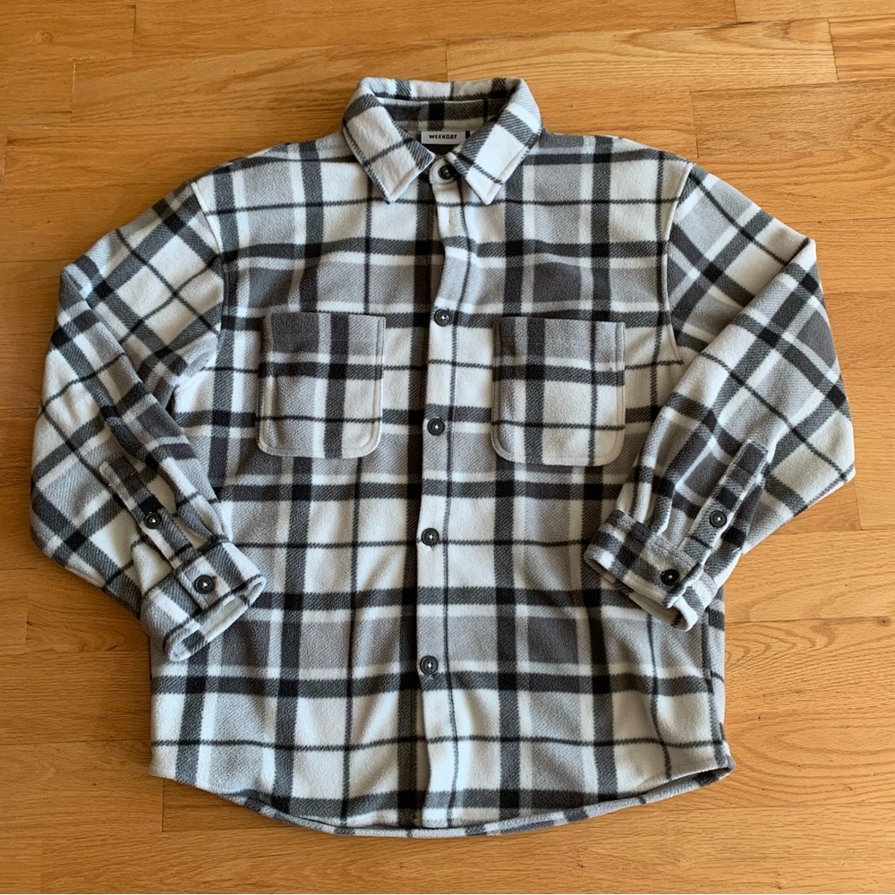 Weekday Black and White Plaid Button-Up Overshirt